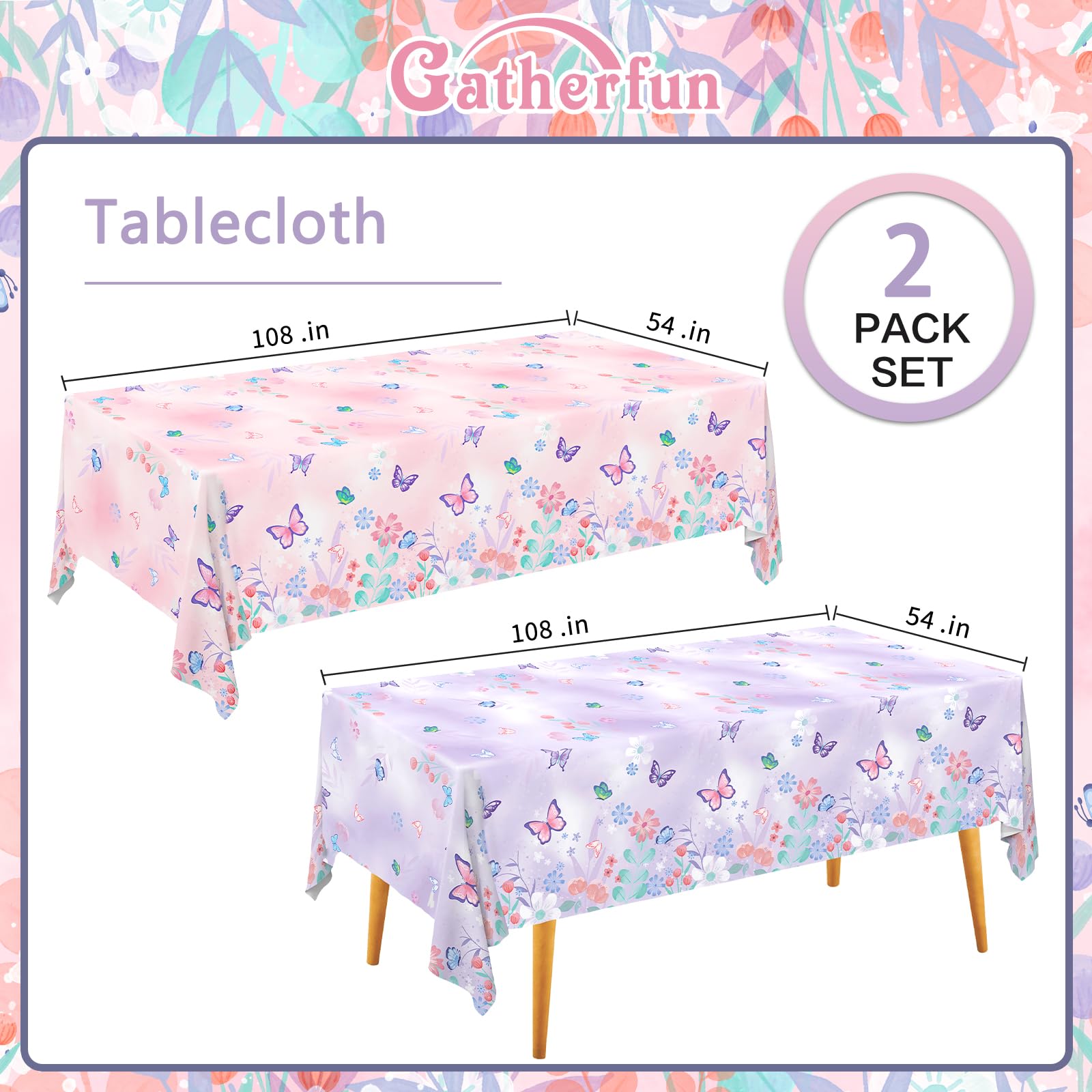 Gatherfun butterfly tablecloth features durable plastic for spill protection during parties.