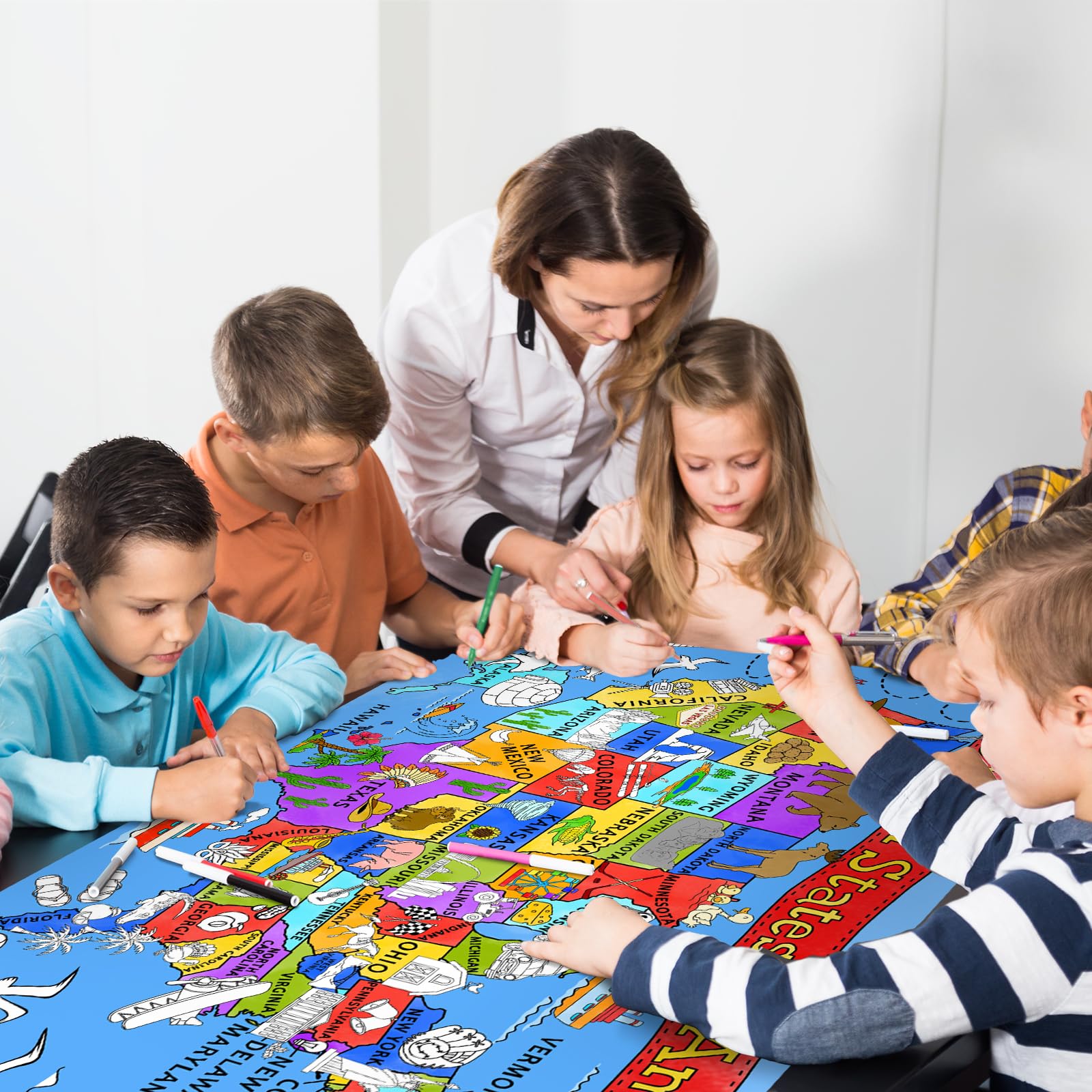 Gatherfun classroom wall decor doubles as an interactive learning backdrop