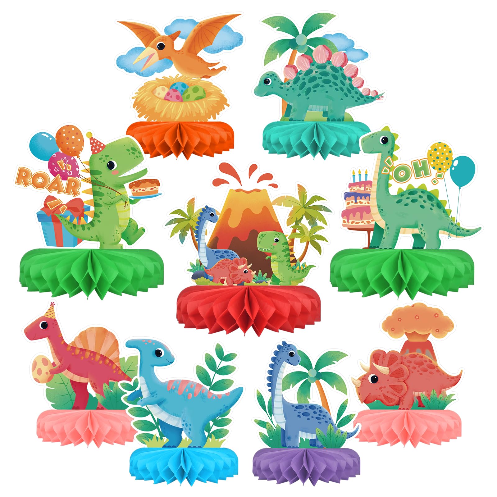 Gatherfun dinosaur honeycomb centerpiece brightens party tables