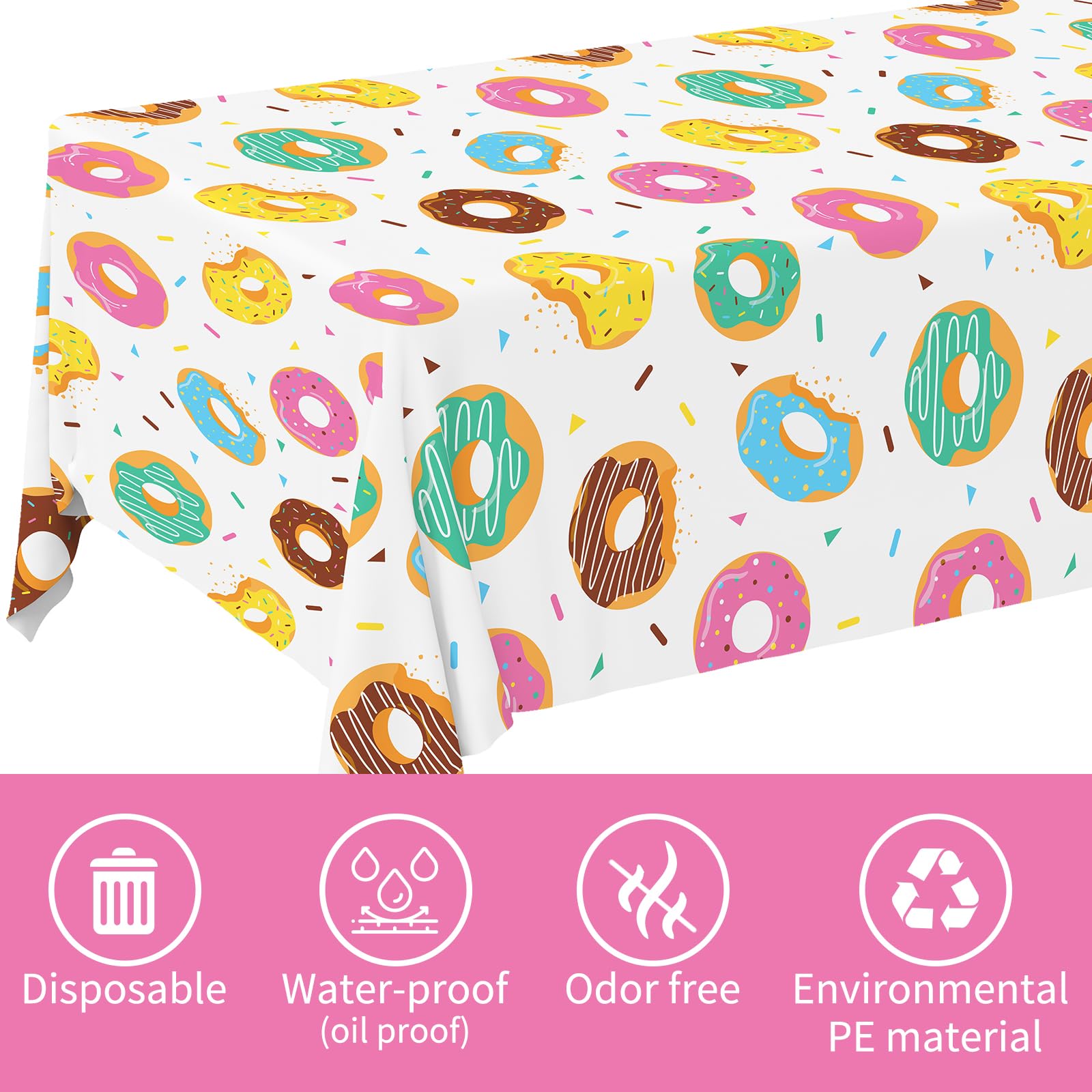 Gatherfun donut tablecloth baby shower or birthday setup with two packs.