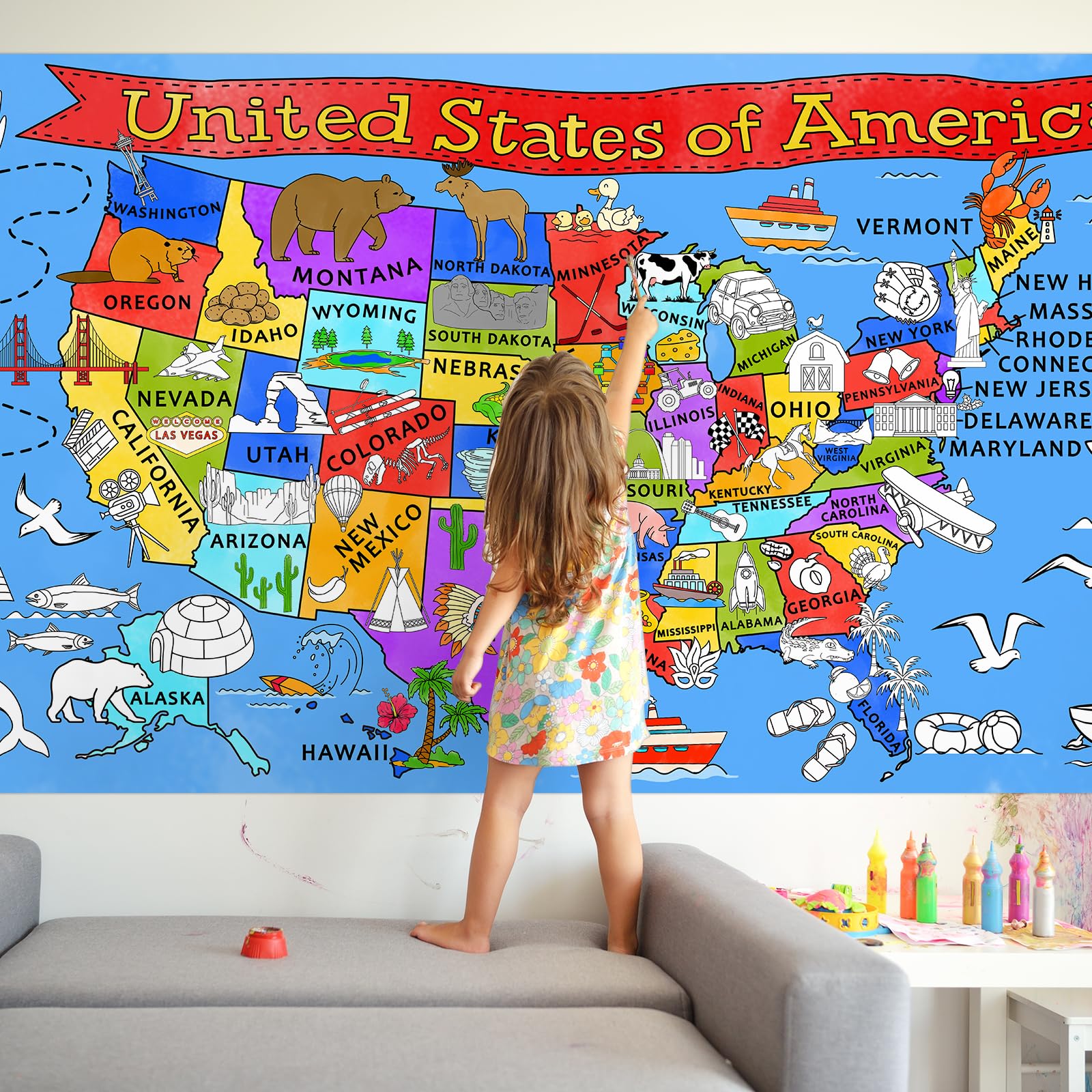 Gatherfun durable poster withstands enthusiastic coloring sessions from young artists