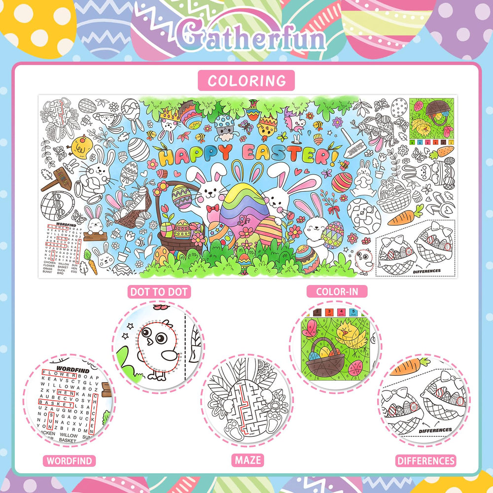 Gatherfun large Easter poster table cover—durable white kraft surface resists ink bleed