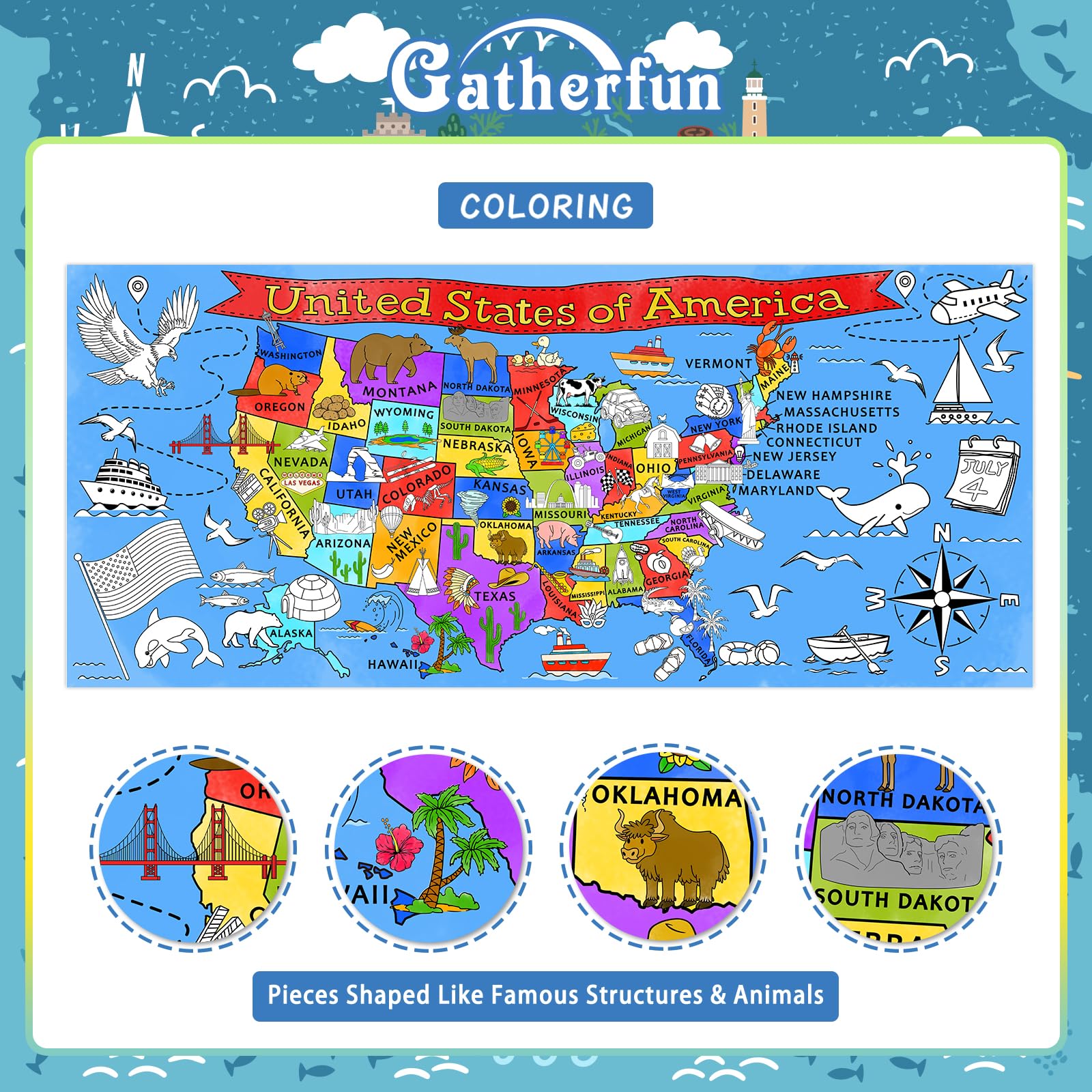 Gatherfun educational USA map coloring engages students in geography exploration