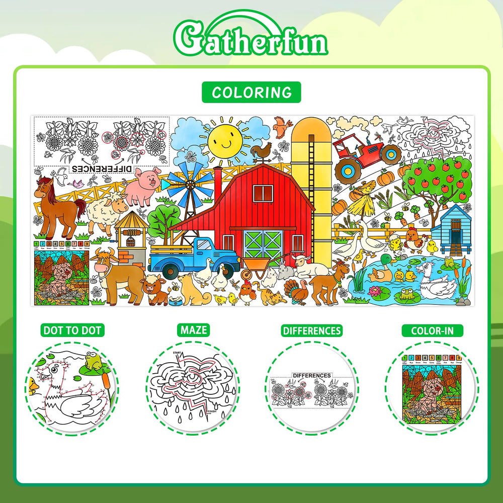 Gatherfun farm animals theme poster features pigs, ducks, cows, and sheep to spark creativity.