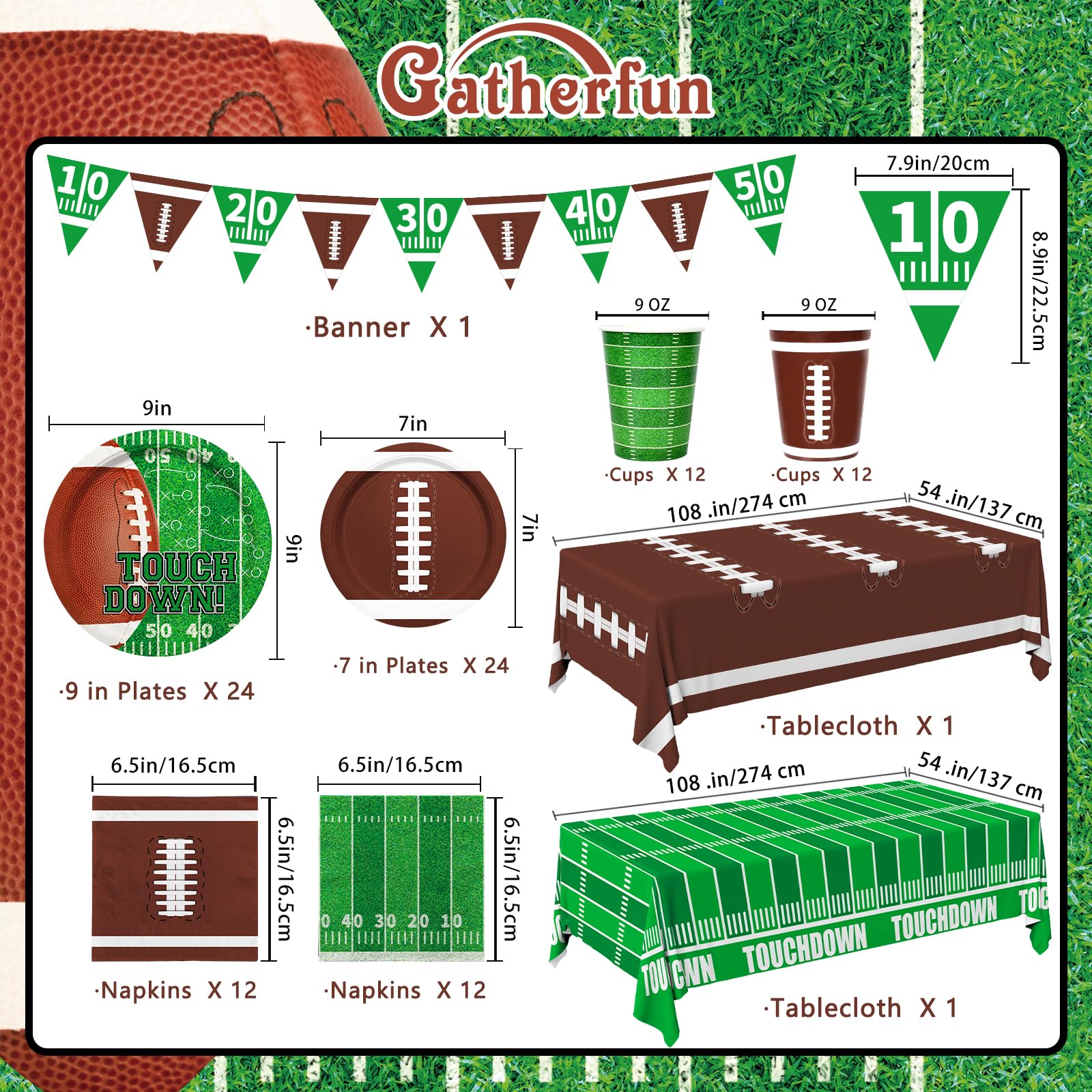 Gatherfun football dessert plate 24-pack, two designs for sweet treats