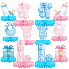 Gatherfun gender reveal honeycomb centerpiece for boy, adds visual charm to baby shower