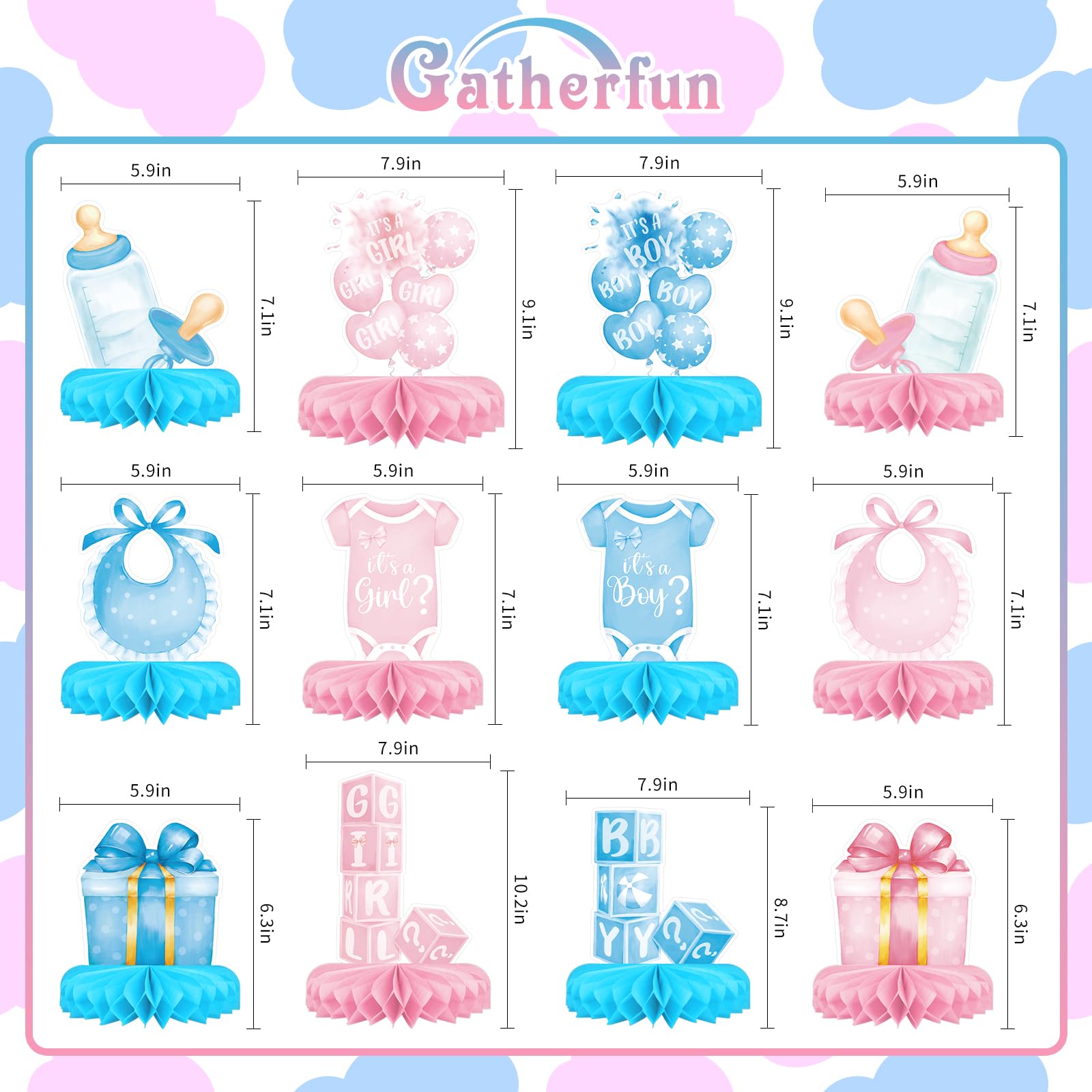 Gatherfun gender reveal honeycomb centerpiece for girl, bright for photos