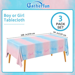 Gatherfun pink-blue color scheme highlights the gender reveal while protecting your table.