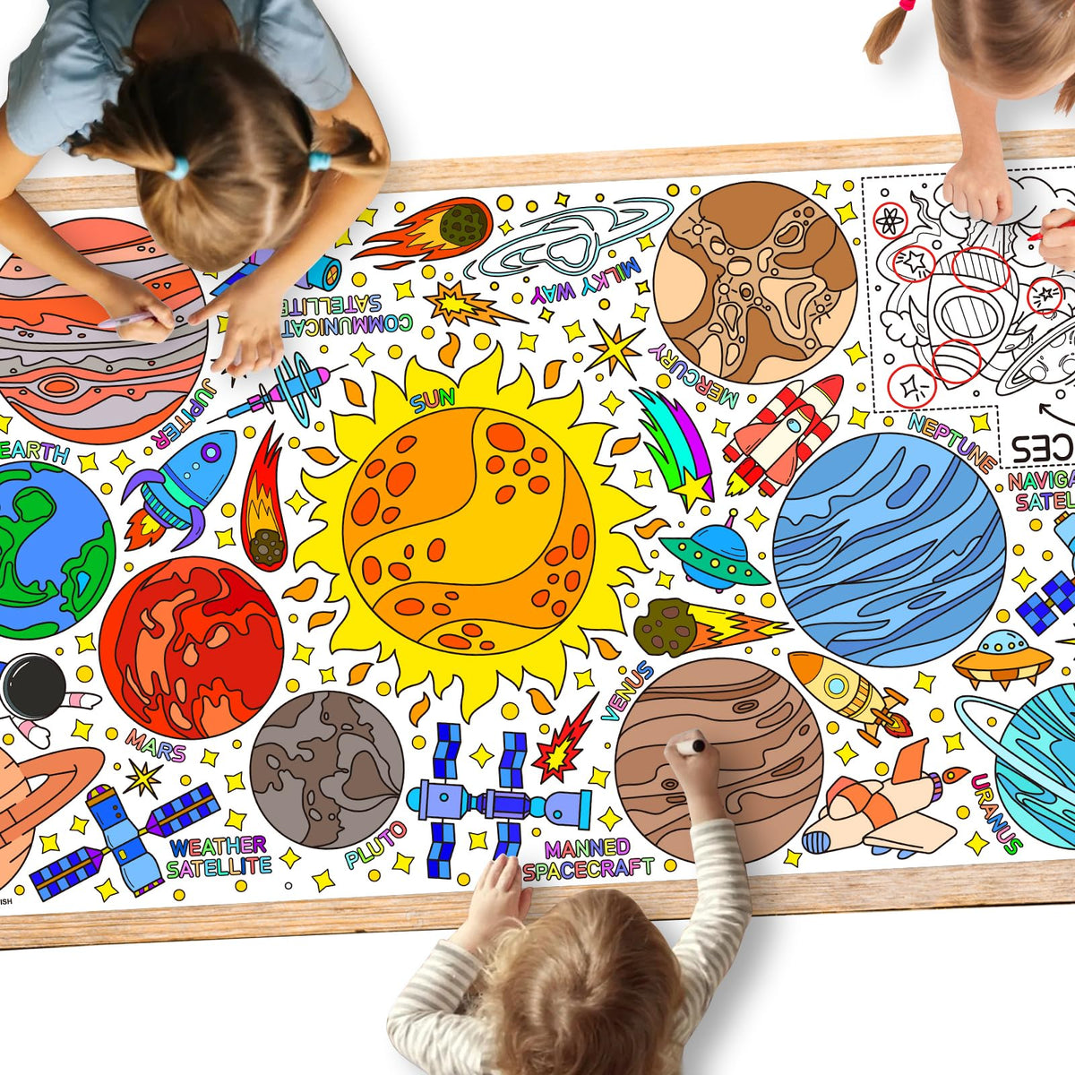 Gatherfun giant coloring poster with outer-space wall design boosts classroom creativity and engagement.