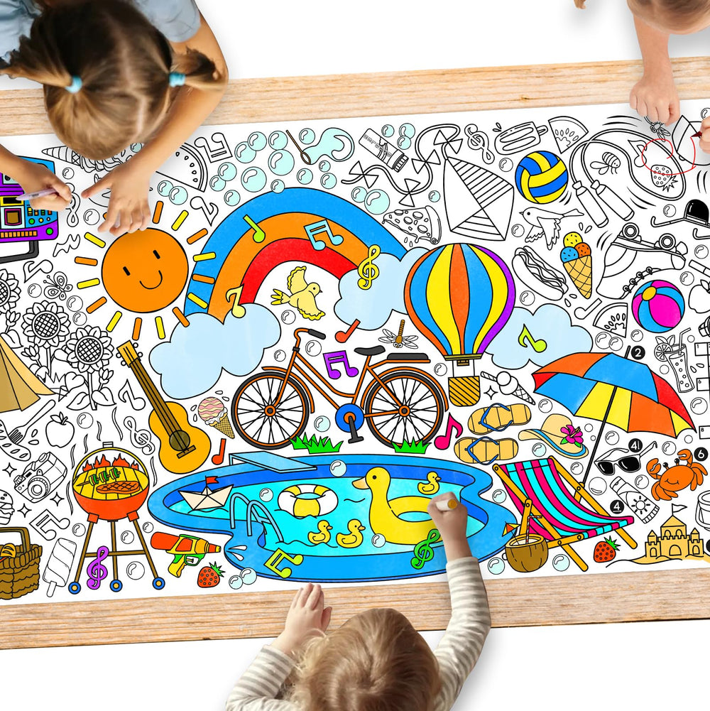 Gatherfun giant coloring poster on classroom table cover for creative play