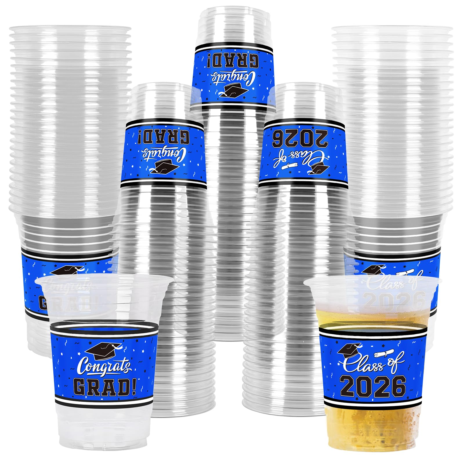 Gatherfun 16oz graduation cups set with CONGRATS GRAD text for a festive party display
