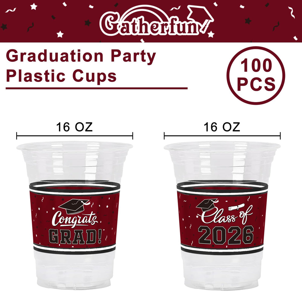 Gatherfun graduation party cups with congrats grad and class of 2026 design.