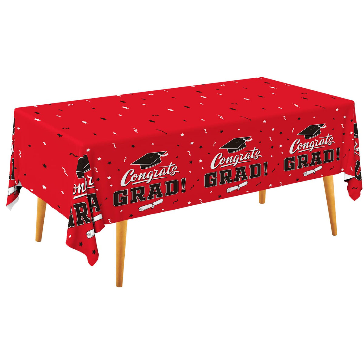 Gatherfun graduation tablecover in class red with mortarboard pattern for elegant party decor