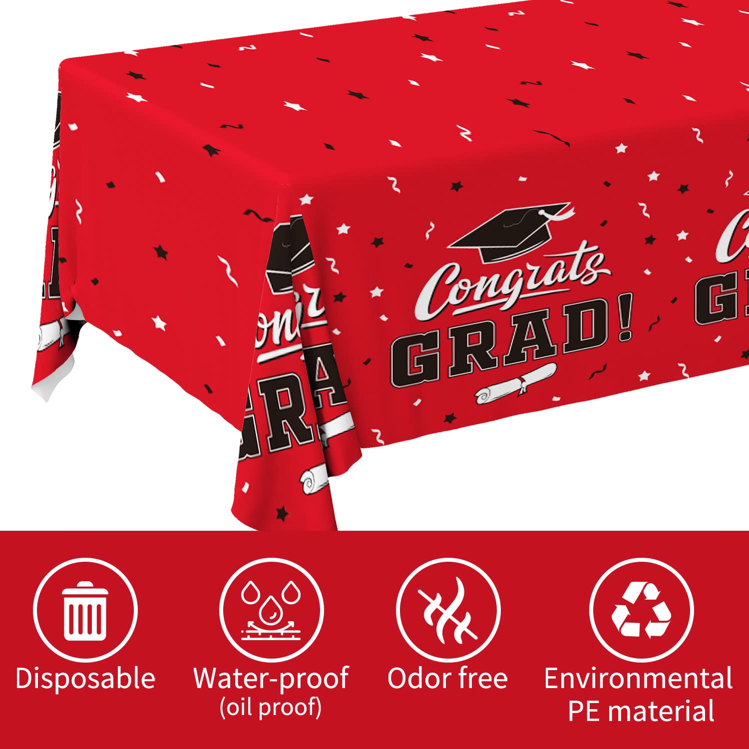 Gatherfun tablecover showing CONGRATS GRAD text for celebratory setup
