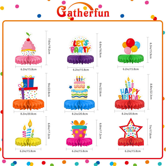 Gatherfun honeycomb centerpiece with candles and stars adds playful ambience to celebrations.