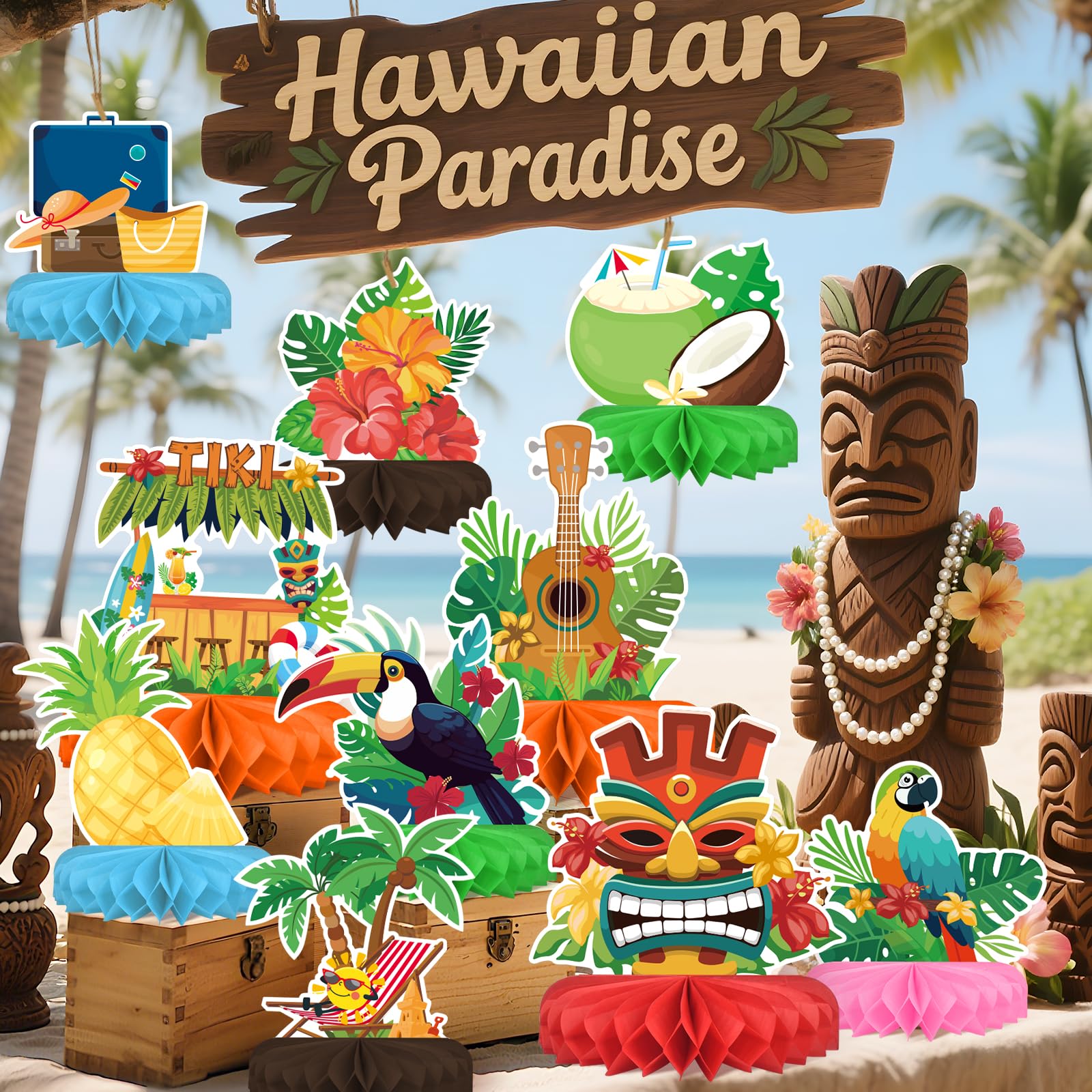 Gatherfun Hawaiian Luau decorations 12 piece set elevates luau ambiance quickly