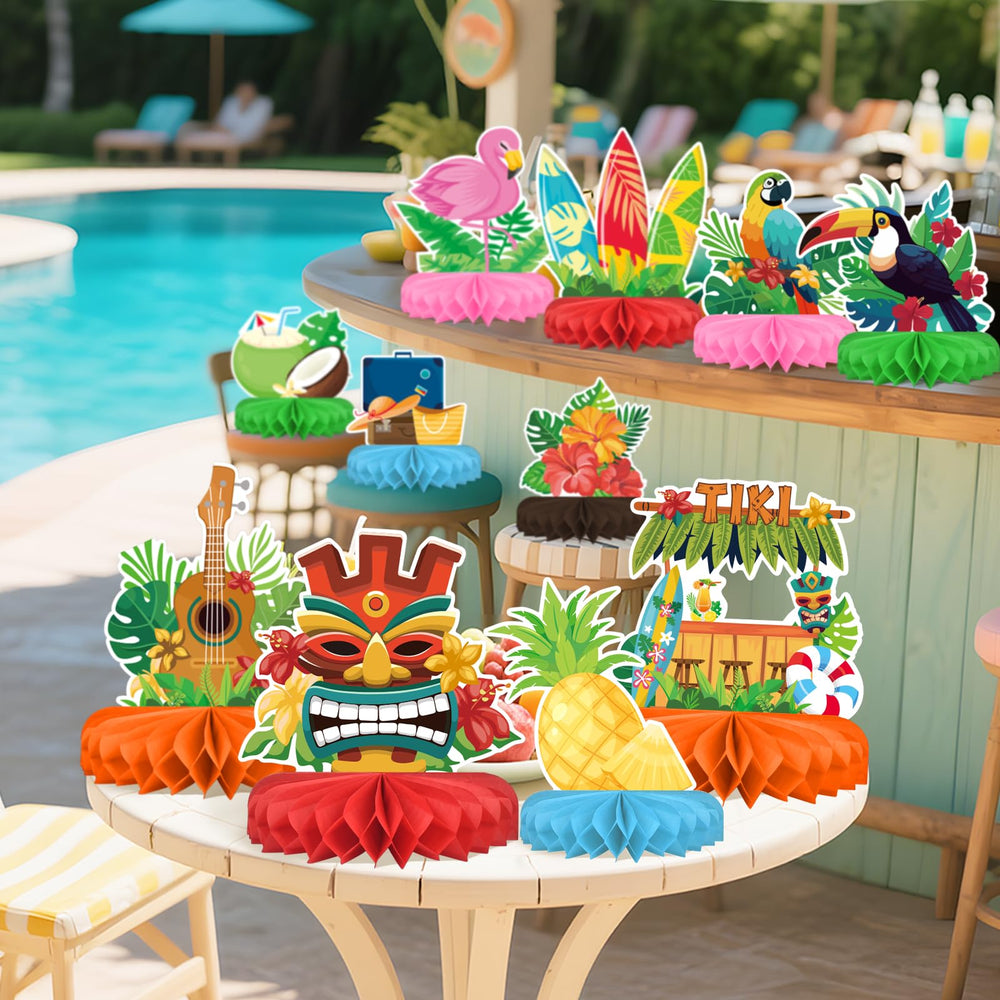 Gatherfun Hawaiian Luau honeycomb set offers 12 eye catching pieces for coordinated decor