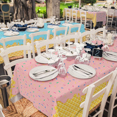Gatherfun ice cream party kit creates vibrant dessert themed decor.