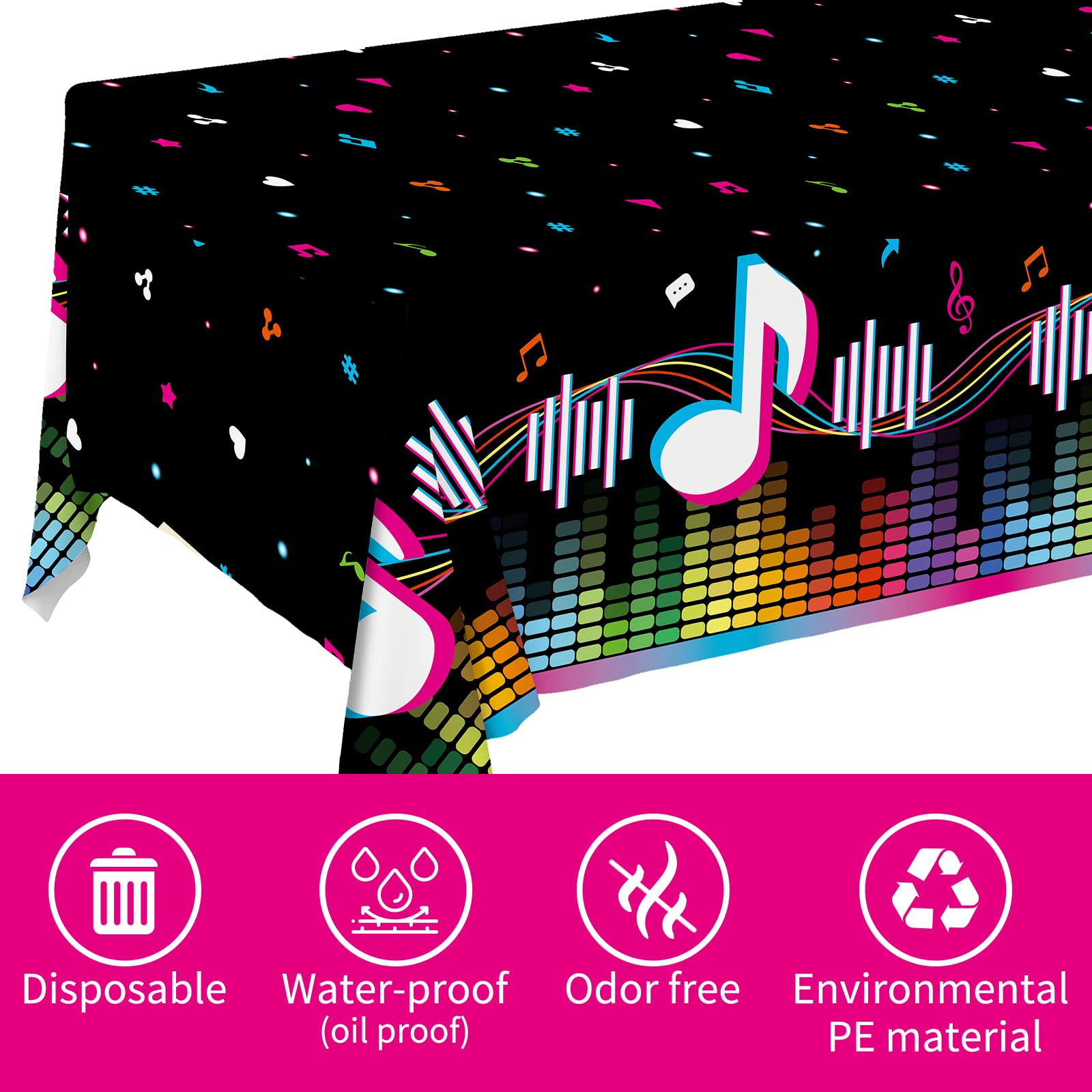 Gatherfun kids birthday music-themed table setup with bold notes
