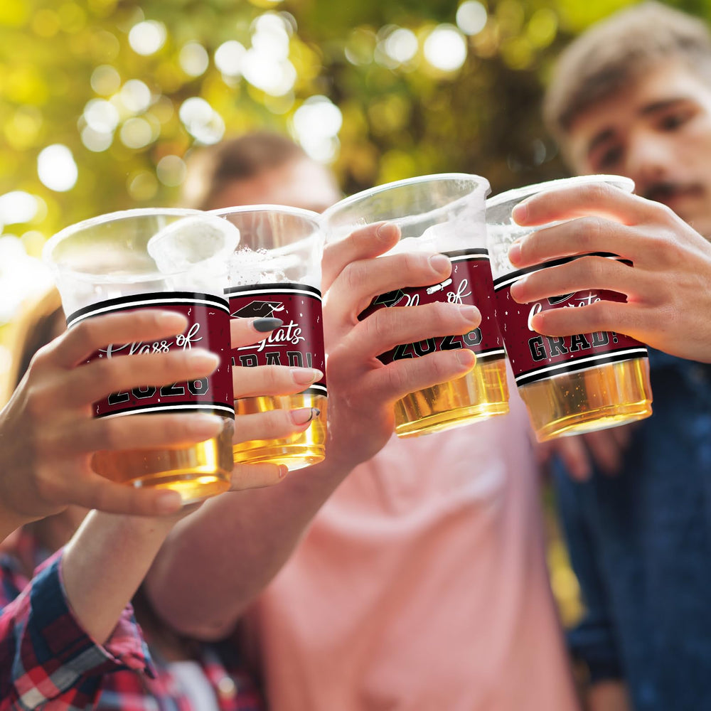 Gatherfun maroon graduation cups as versatile party supplies.