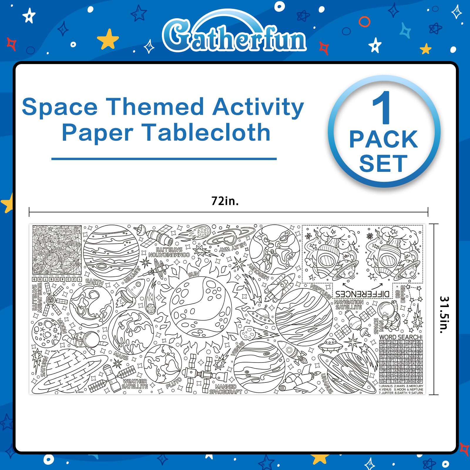 Gatherfun outer-space figures with differences and maze inspire playful problem solving.