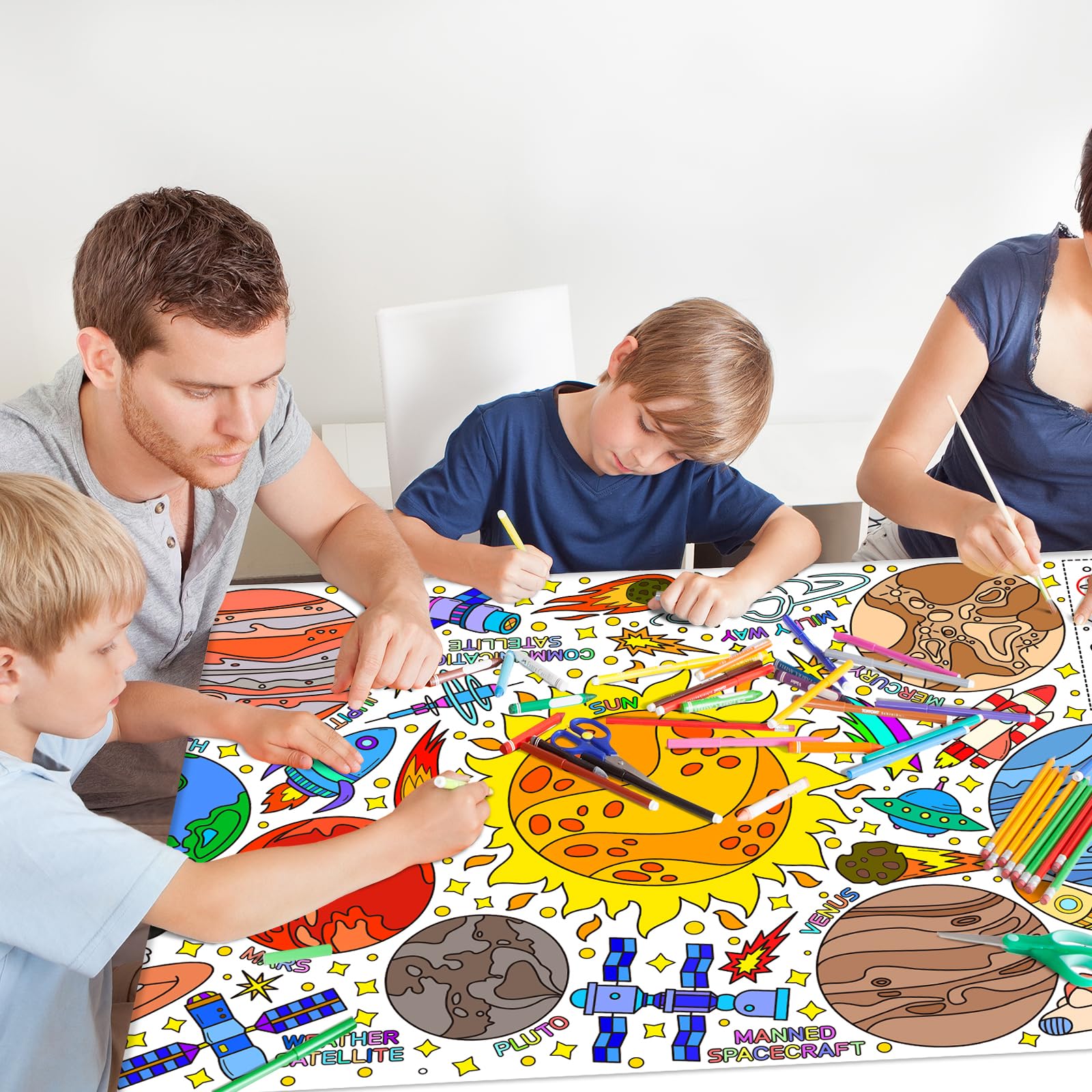 Gatherfun outer-space party decoration doubles as a reusable keepsake after coloring.