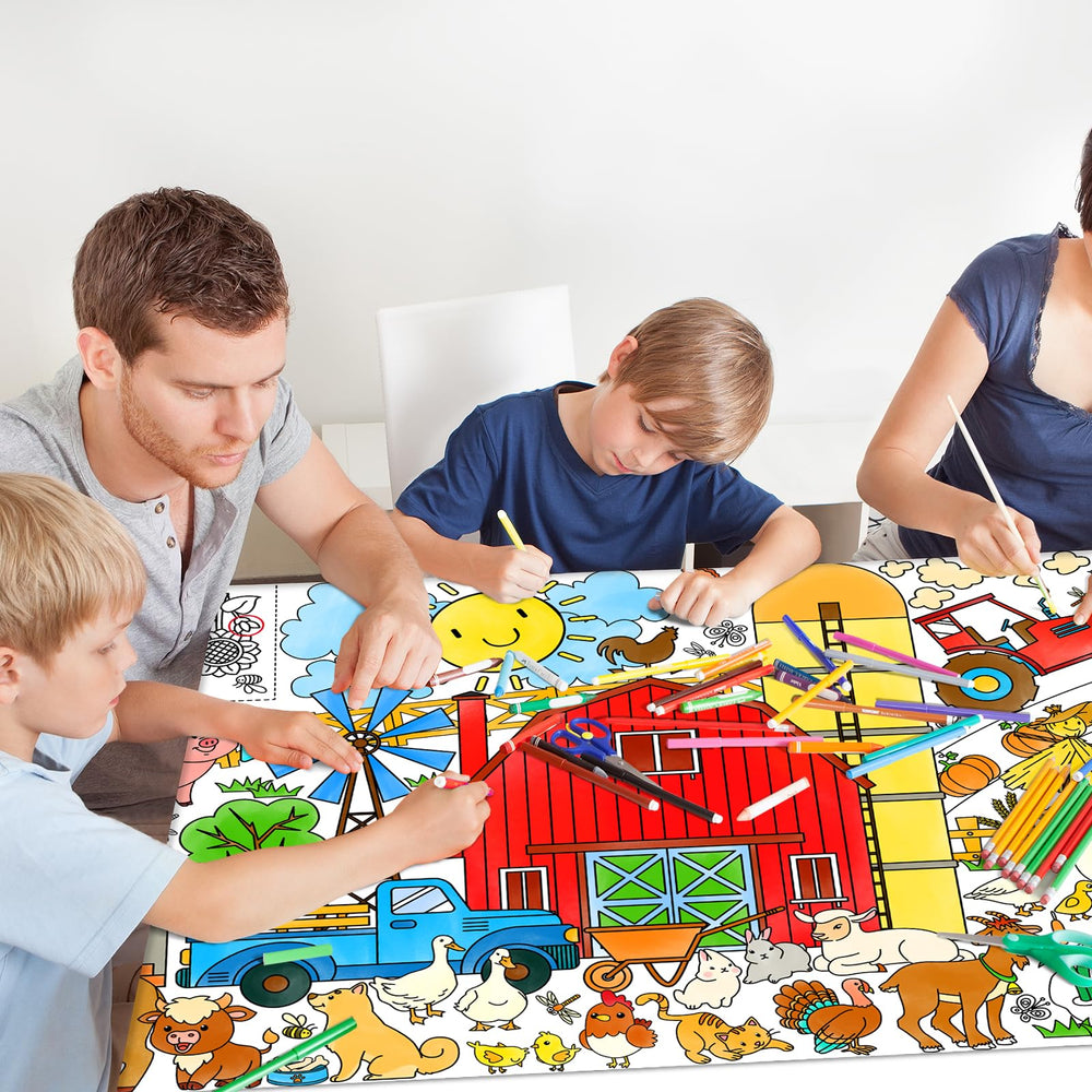 Gatherfun farm party decor poster doubles as a table decoration.