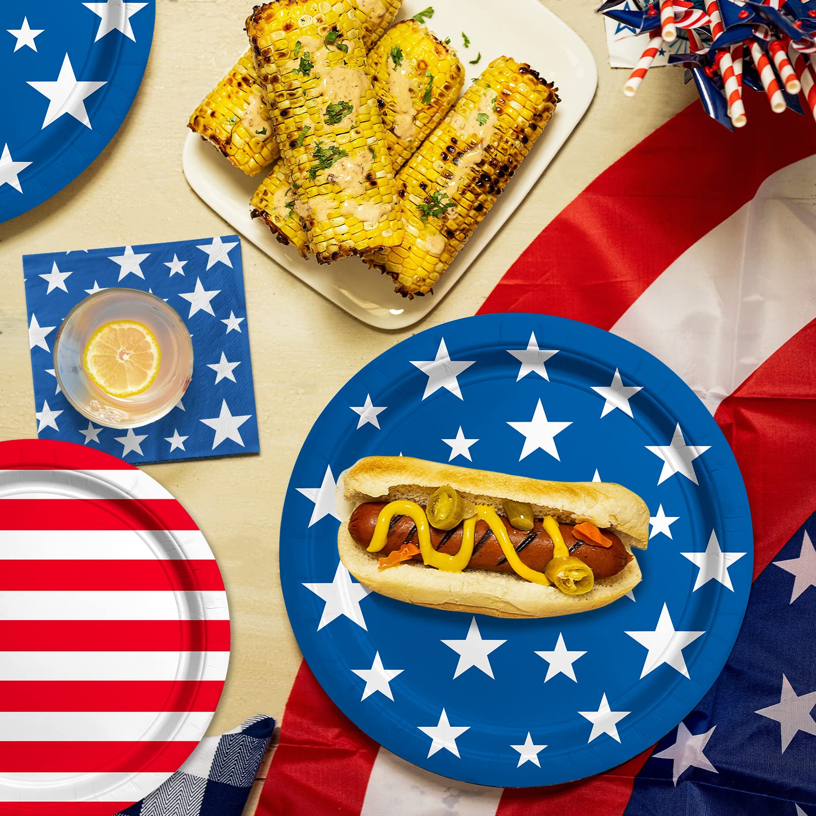 Gatherfun patriotic cocktail napkins add style to drinks while protecting surfaces.