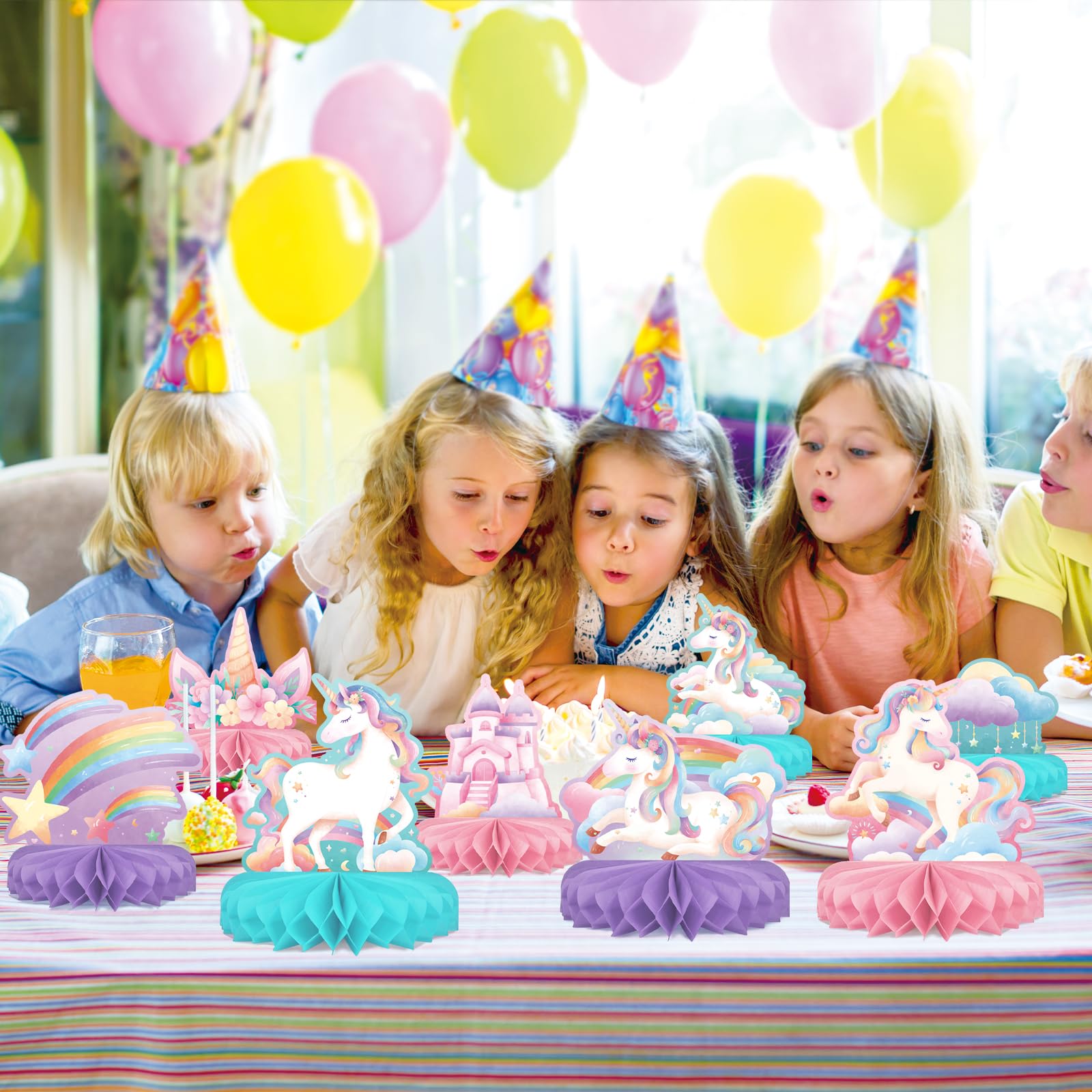 Gatherfun rainbow honeycomb decor adds color to tables