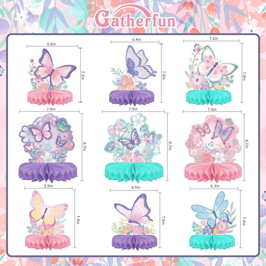 Gatherfun spring butterfly table decor brings colorful charm to kids birthday celebrations.