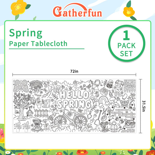 Gatherfun Hello Spring banner displayed on classroom wall as colorful party decor