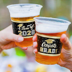 Gatherfun sturdy plastic cups designed for beverages at graduation celebrations