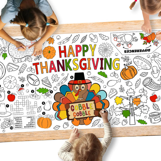 Gatherfun family fun Thanksgiving poster with a large coloring area for kids' creativity.