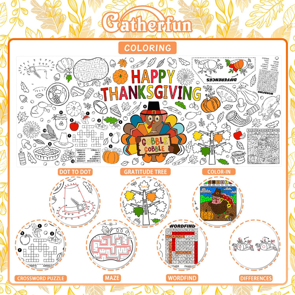 Gatherfun Thanksgiving poster with watercolor-safe coating for mess-free coloring.