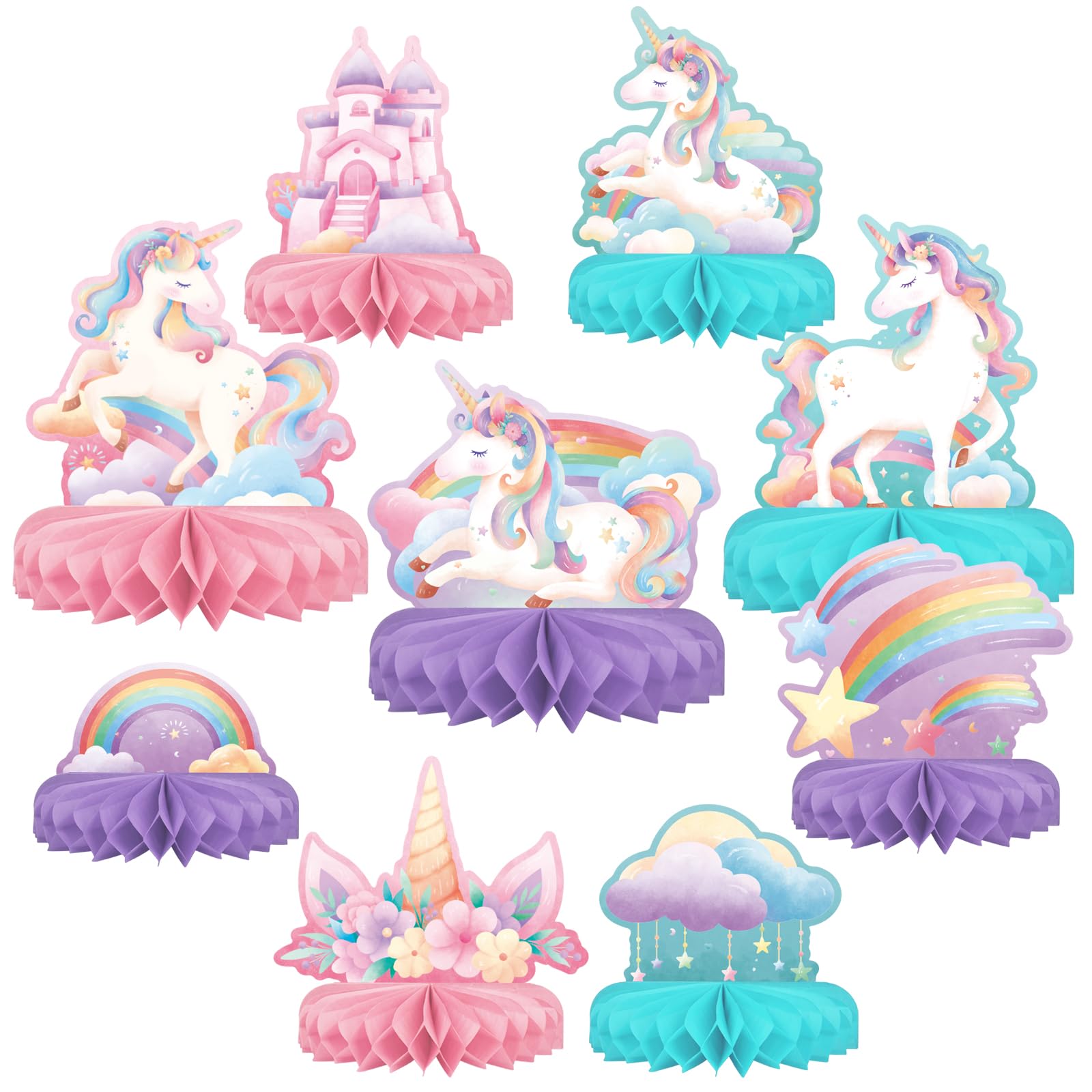 Gatherfun unicorn honeycomb centerpiece for rainbow party tables