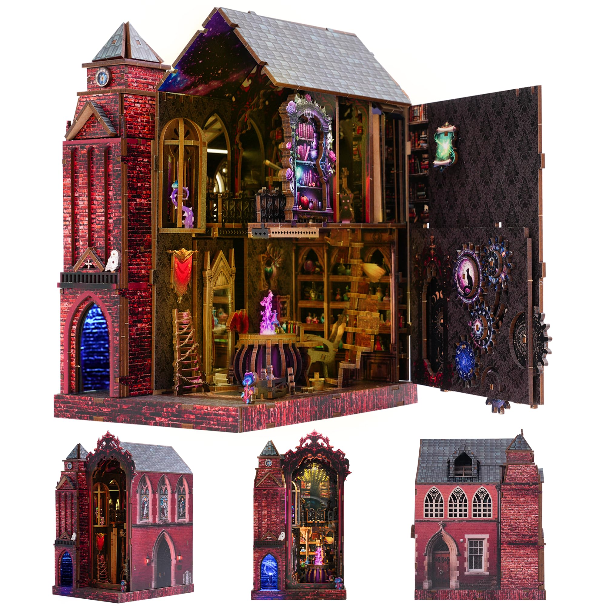 GATTLELIC Book Nook Kit magic castle front view, ideal for cozy shelf decor.