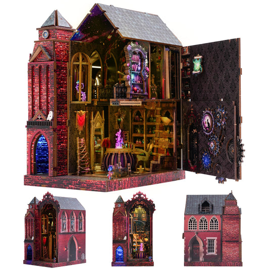 GATTLELIC Book Nook Kit magic castle front view, ideal for cozy shelf decor.