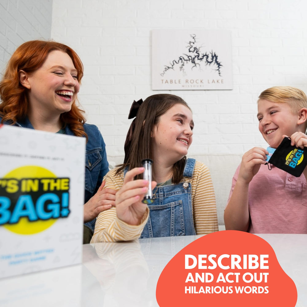 Gatwick Games It's in The Bag card deck visuals fueling playful acting and guessing.