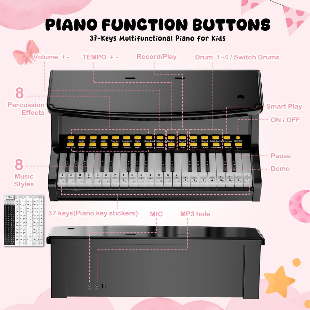 GAYUPLO child-friendly piano with microphone invites singing along during play.