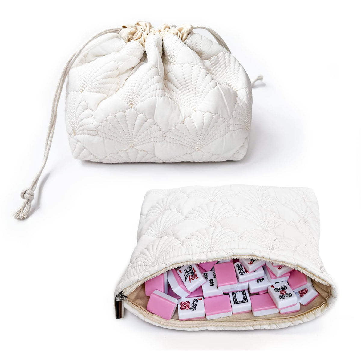 Gberlczz mahjong bag front view, compact travel-ready tile storage.