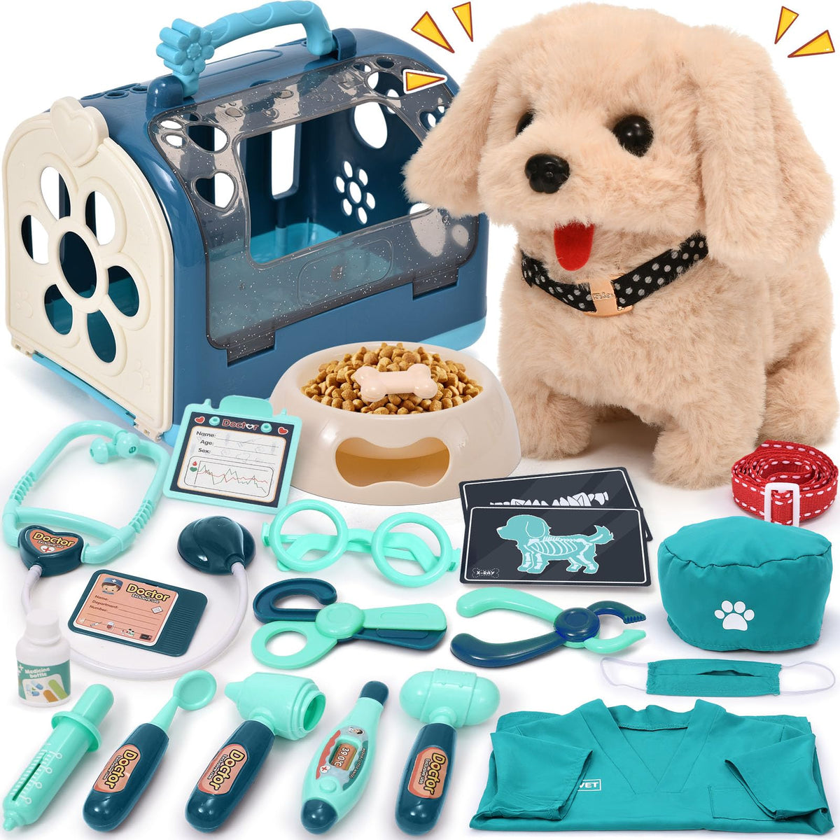 G.C 22Pcs Dog Vet Kit: electric dog walks and barks for engaging pretend play