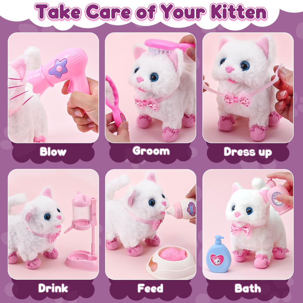 G.C Cat Toys grooming tools set with hairdryer, comb, and mirror for playful care.