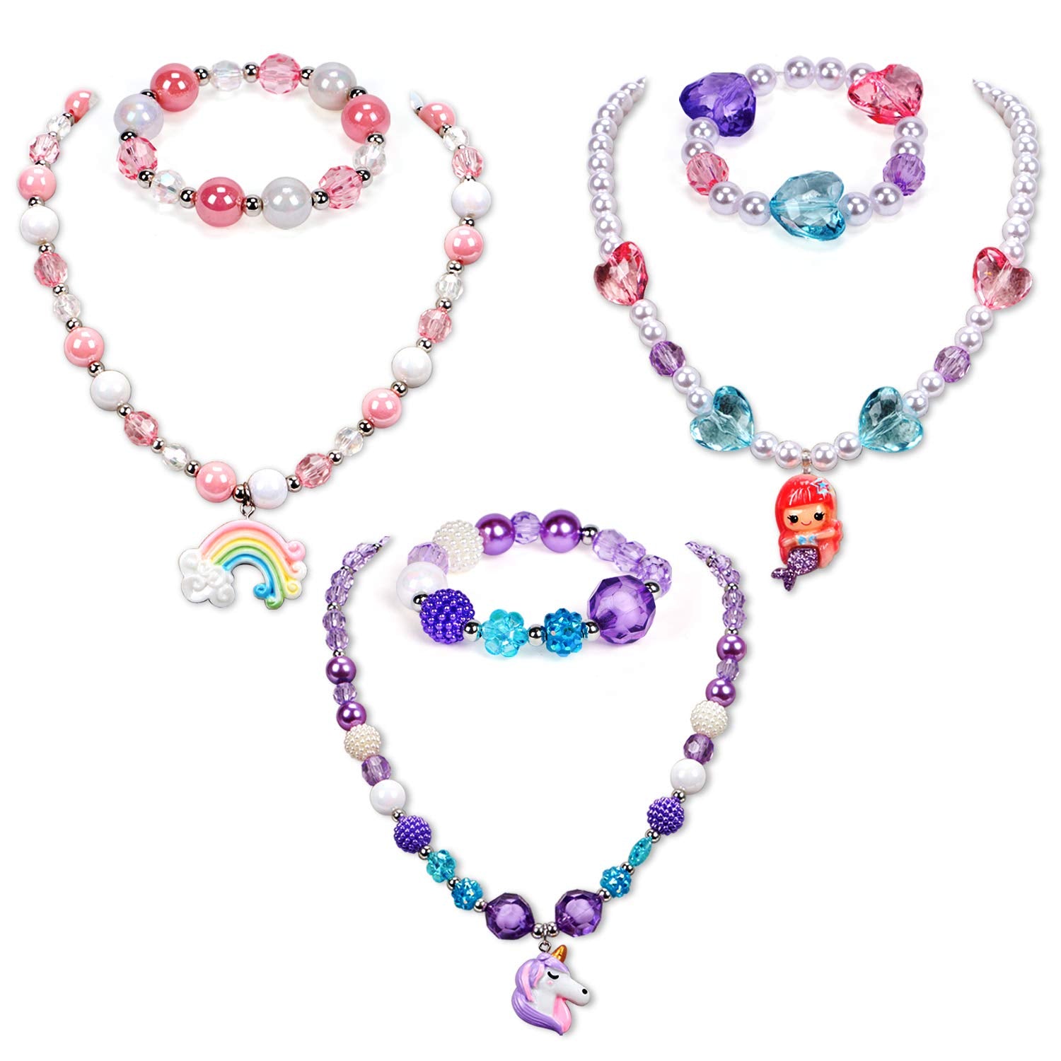 G.C girl princess jewelry set on display showing three styles for mix-and-match outfits
