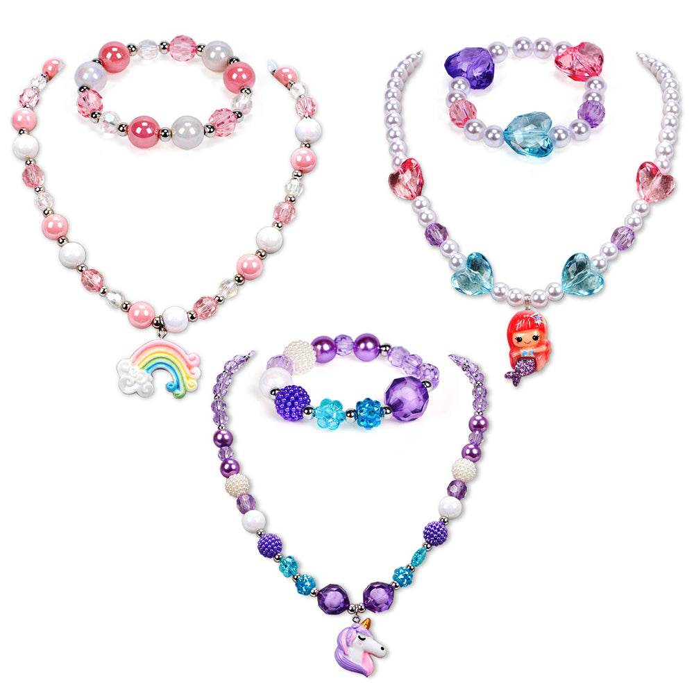 G.C girl princess jewelry set on display showing three styles for mix-and-match outfits