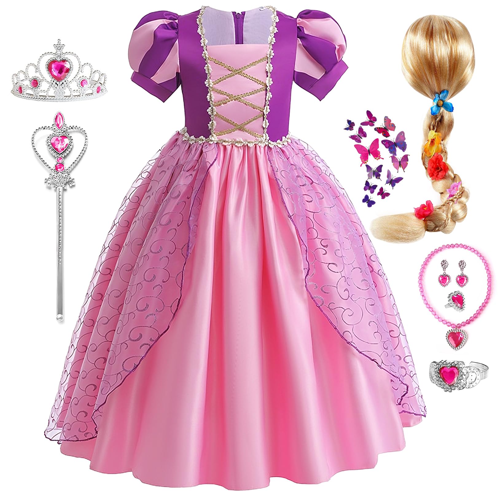 G.C Girls Princess dress set with wig and crown for imaginative play