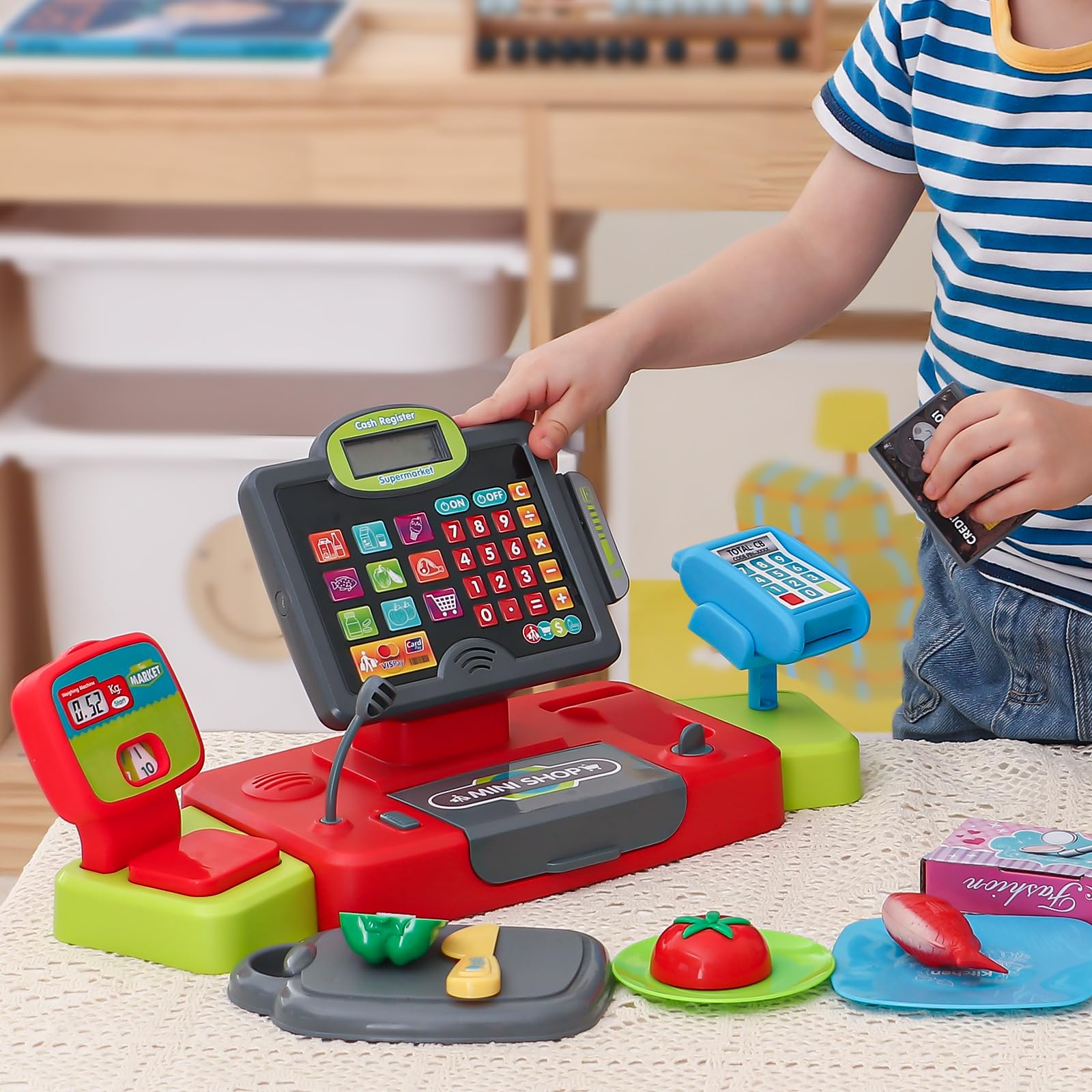 G.C grocery store playset encourages cooperative play and imaginative learning at home.