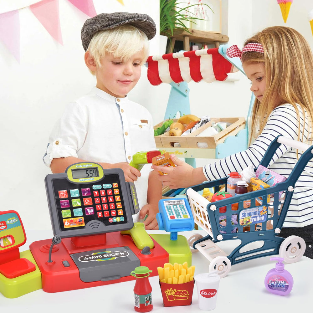 G.C cashier scanner and light scanner simulate checkout for real-world pretend play.