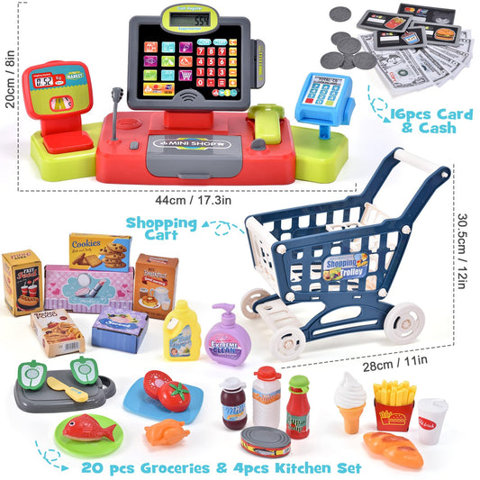 G.C shopping cart toy for pretend grocery shopping and family roleplay fun.