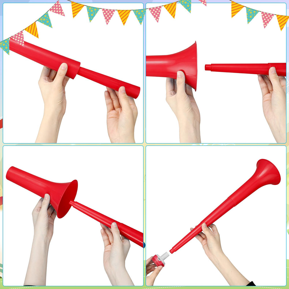 GCQJOQ collapsible vuvuzela folded to 9 inches for easy transport.