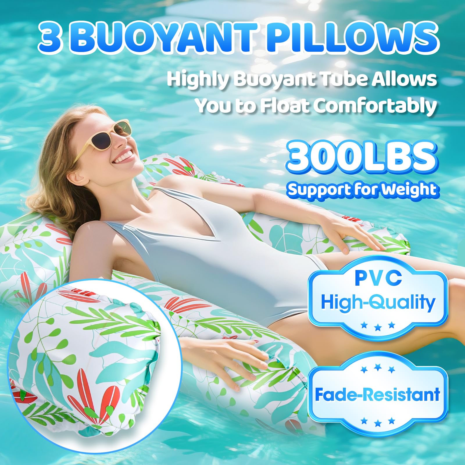GCRQ high-buoyancy pool float supports up to 300 lbs for stable lounging